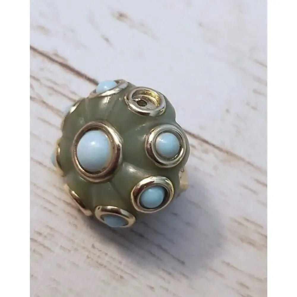 Vintage Clip On Earrings Dainty Green & Turquoise Tones - Some Stones Missing